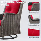 Bestier Sedie Girevoli a Dondolo in Vimini con Cuscino Imbottito, Sedia a Dondolo da Esterno in Rattan PE con Schienale Ergonomico Alto per Giardino, Portico, Cortile