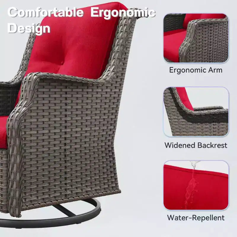 Bestier Sedie Girevoli a Dondolo in Vimini con Cuscino Imbottito, Sedia a Dondolo da Esterno in Rattan PE con Schienale Ergonomico Alto per Giardino, Portico, Cortile