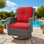 Bestier Sedie Girevoli a Dondolo in Vimini con Cuscino Imbottito, Sedia a Dondolo da Esterno in Rattan PE con Schienale Ergonomico Alto per Giardino, Portico, Cortile