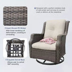 Bestier Sedie Girevoli a Dondolo in Vimini con Cuscino Imbottito, Sedia a Dondolo da Esterno in Rattan PE con Schienale Ergonomico Alto per Giardino, Portico, Cortile