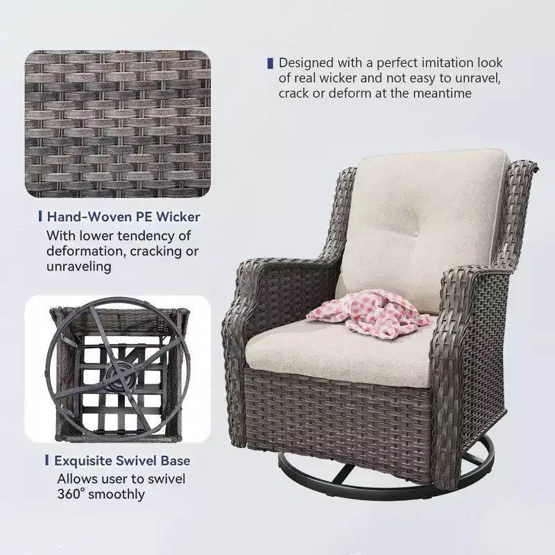 Bestier Sedie Girevoli a Dondolo in Vimini con Cuscino Imbottito, Sedia a Dondolo da Esterno in Rattan PE con Schienale Ergonomico Alto per Giardino, Portico, Cortile