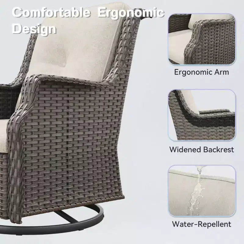 Bestier Sedie Girevoli a Dondolo in Vimini con Cuscino Imbottito, Sedia a Dondolo da Esterno in Rattan PE con Schienale Ergonomico Alto per Giardino, Portico, Cortile