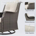 Bestier Sedie Girevoli a Dondolo in Vimini con Cuscino Imbottito, Sedia a Dondolo da Esterno in Rattan PE con Schienale Ergonomico Alto per Giardino, Portico, Cortile