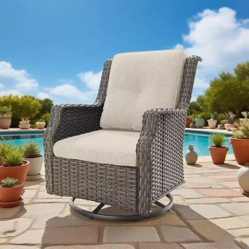 Bestier Sedie Girevoli a Dondolo in Vimini con Cuscino Imbottito, Sedia a Dondolo da Esterno in Rattan PE con Schienale Ergonomico Alto per Giardino, Portico, Cortile