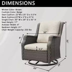 Bestier Sedie Girevoli a Dondolo in Vimini con Cuscino Imbottito, Sedia a Dondolo da Esterno in Rattan PE con Schienale Ergonomico Alto per Giardino, Portico, Cortile
