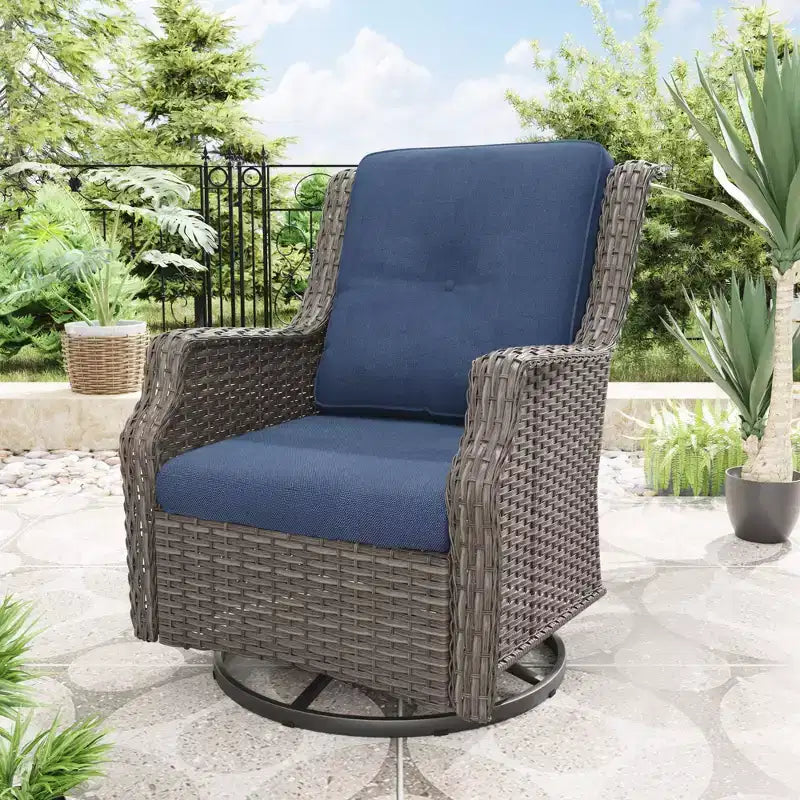 Bestier Sedie Girevoli a Dondolo in Vimini con Cuscino Imbottito, Sedia a Dondolo da Esterno in Rattan PE con Schienale Ergonomico Alto per Giardino, Portico, Cortile
