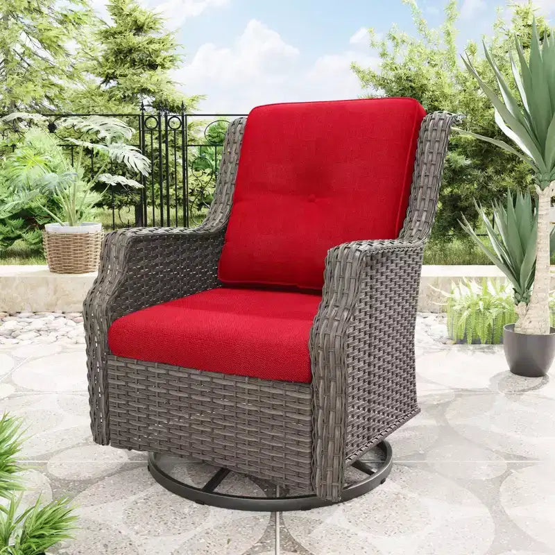 Bestier Sedie Girevoli a Dondolo in Vimini con Cuscino Imbottito, Sedia a Dondolo da Esterno in Rattan PE con Schienale Ergonomico Alto per Giardino, Portico, Cortile