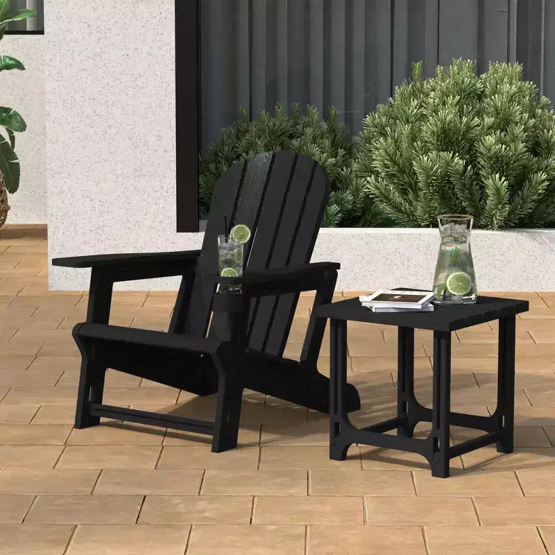 Set WestinTrends Azura 2 Pezzi Sedia da Giardino Adirondack in Plastica HDPE con Tavolino Laterale da 18, Nero