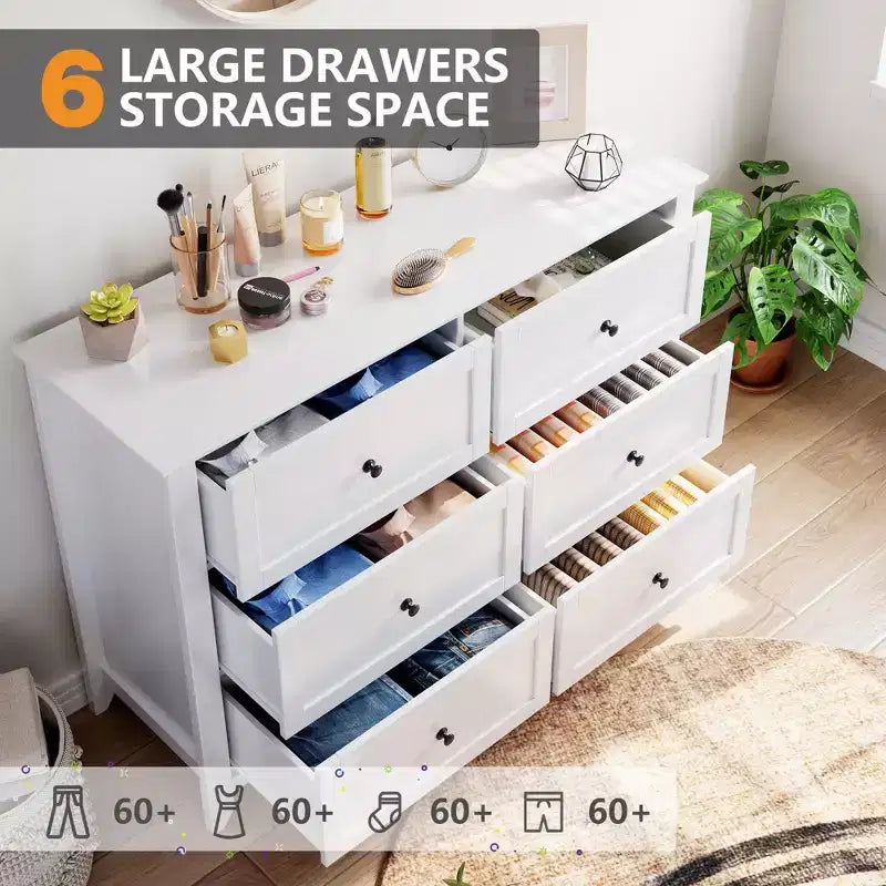 6 Chest of Drawer Dresser Storage Cabinet, Modern Wood Organizer TV Stand Console Table for Living Room, Entryway