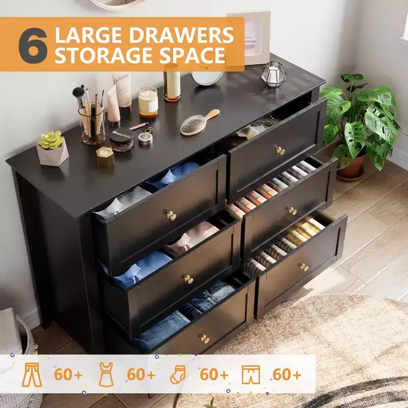 6 Chest of Drawer Dresser Storage Cabinet, Modern Wood Organizer TV Stand Console Table for Living Room, Entryway