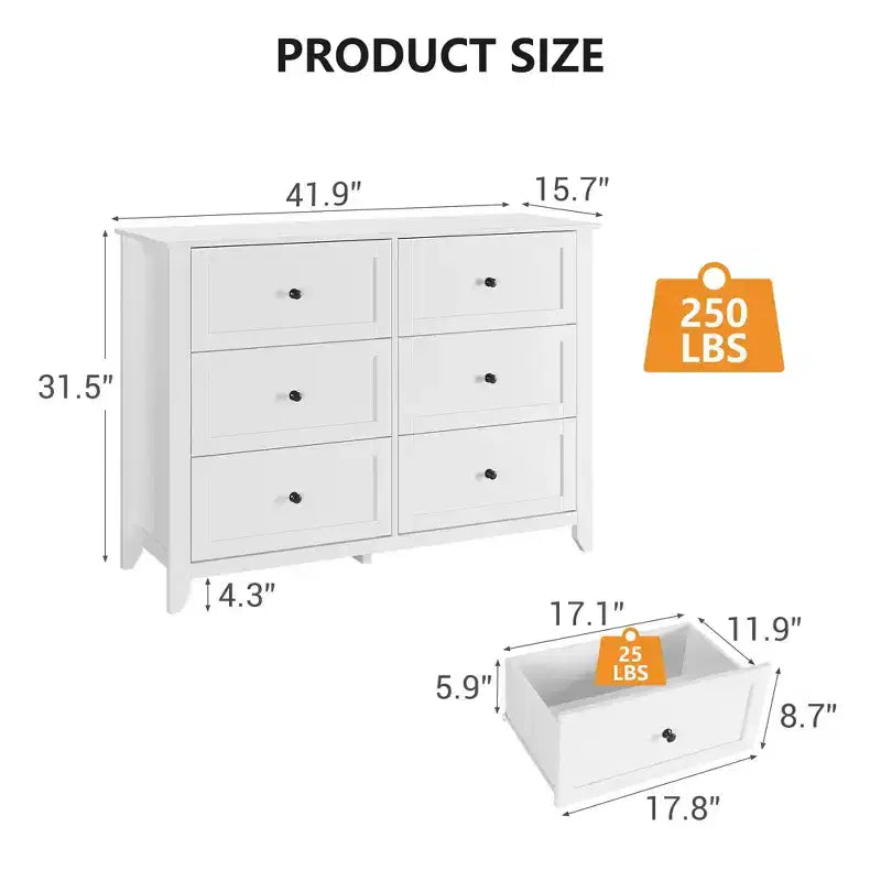 6 Chest of Drawer Dresser Storage Cabinet, Modern Wood Organizer TV Stand Console Table for Living Room, Entryway