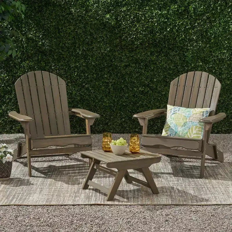 GDFStudio Cartagena Outdoor Acacia Wood 3 Piece Adirondack Chair Chat Set