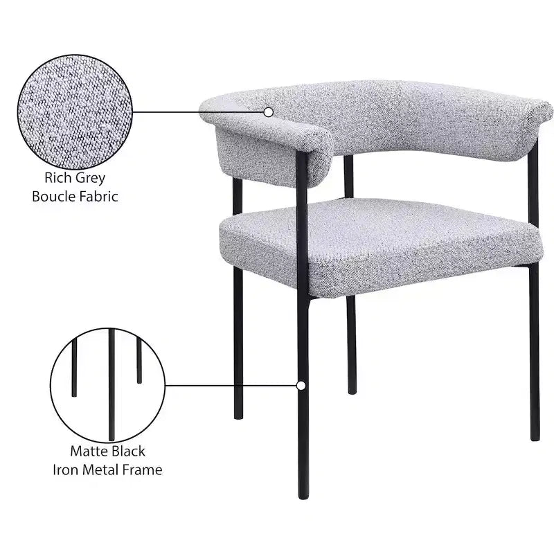 Meridian Furniture, Sedia da pranzo Malin in tessuto Bouclé grigio, set da 2