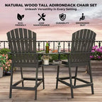 Sgabelli Alti da Bar Adirondack da Esterno con Vassoio Connettore, Sedia da Bar in Legno Naturale con Schienale Alto per Terrazzo, Balcone