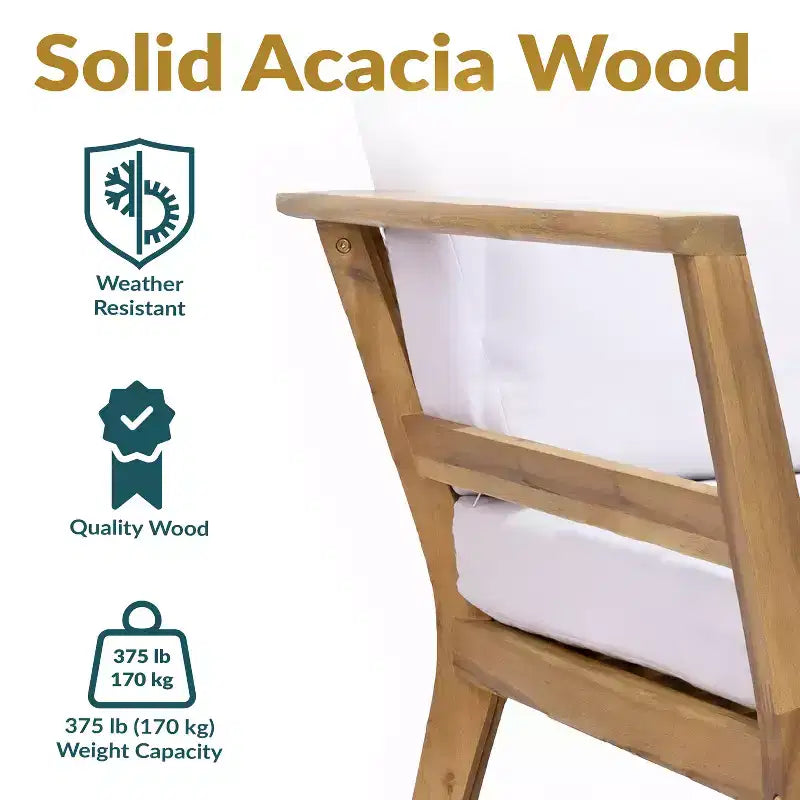 Sunnydaze Bodie, Poltrona da Patio in Legno di Acacia con Cuscini Bianco Osso - Naturale