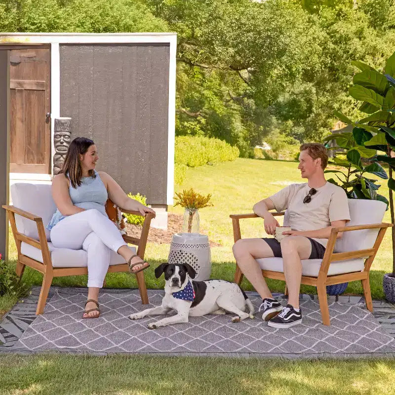 Sunnydaze Bodie, Poltrona da Patio in Legno di Acacia con Cuscini Bianco Osso - Naturale
