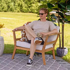 Sunnydaze Bodie, Poltrona da Patio in Legno di Acacia con Cuscini Bianco Osso - Naturale