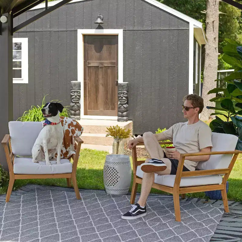 Sunnydaze Bodie, Poltrona da Patio in Legno di Acacia con Cuscini Bianco Osso - Naturale