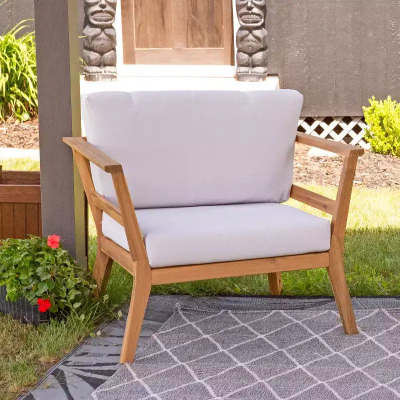 Sunnydaze Bodie, Poltrona da Patio in Legno di Acacia con Cuscini Bianco Osso - Naturale