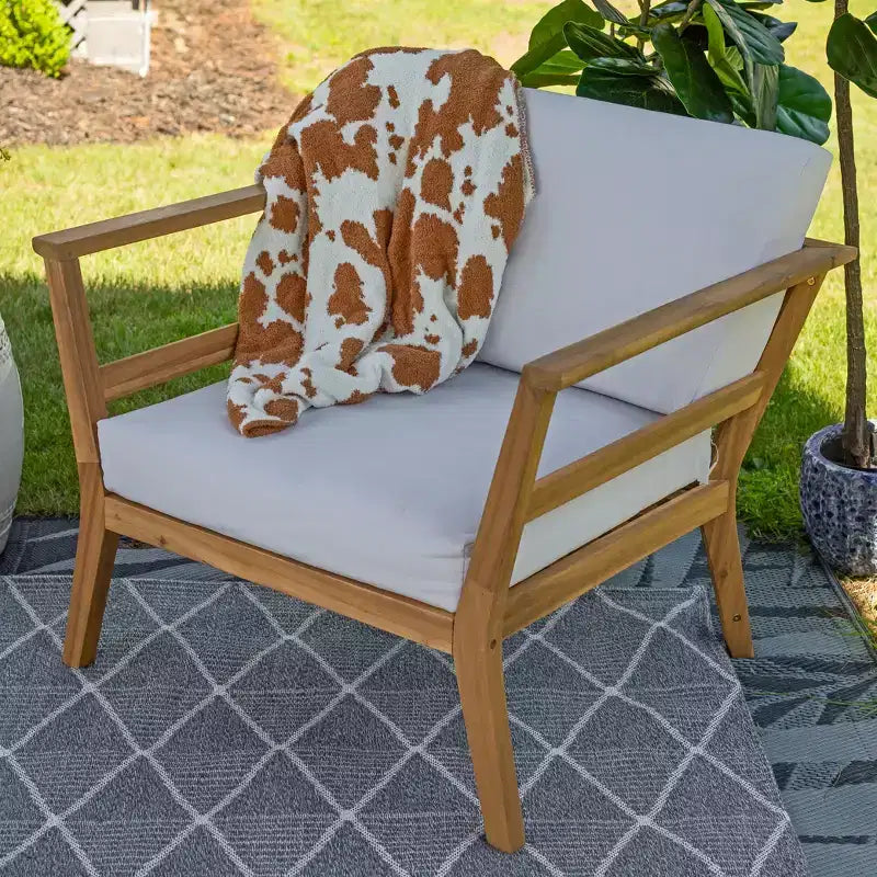 Sunnydaze Bodie, Poltrona da Patio in Legno di Acacia con Cuscini Bianco Osso - Naturale