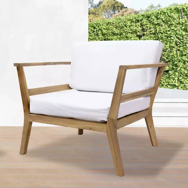 Sunnydaze Bodie, Poltrona da Patio in Legno di Acacia con Cuscini Bianco Osso - Naturale