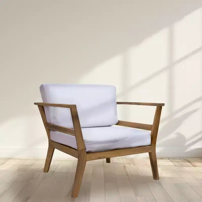 Sunnydaze Bodie, Poltrona da Patio in Legno di Acacia con Cuscini Bianco Osso - Naturale