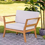 Sunnydaze Bodie, Poltrona da Patio in Legno di Acacia con Cuscini Bianco Osso - Naturale