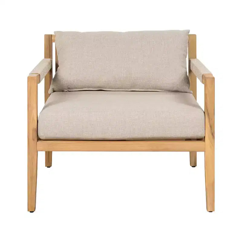 Christopher Knight Home Marja Boho Outdoor Acacia Wood Woven Rope Chair with Cushion