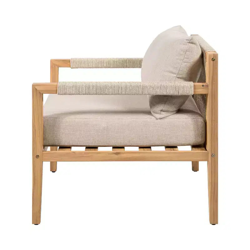 Christopher Knight Home Marja Boho Outdoor Acacia Wood Woven Rope Chair with Cushion