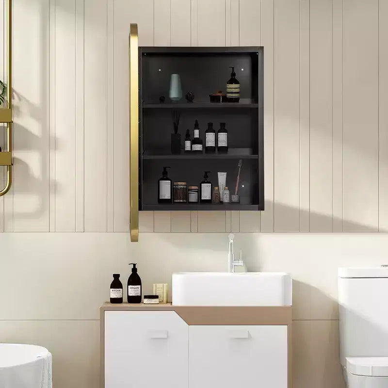 Specchio Contenitore Rettangolare Oro da Bagno 16 * 24 Pollici