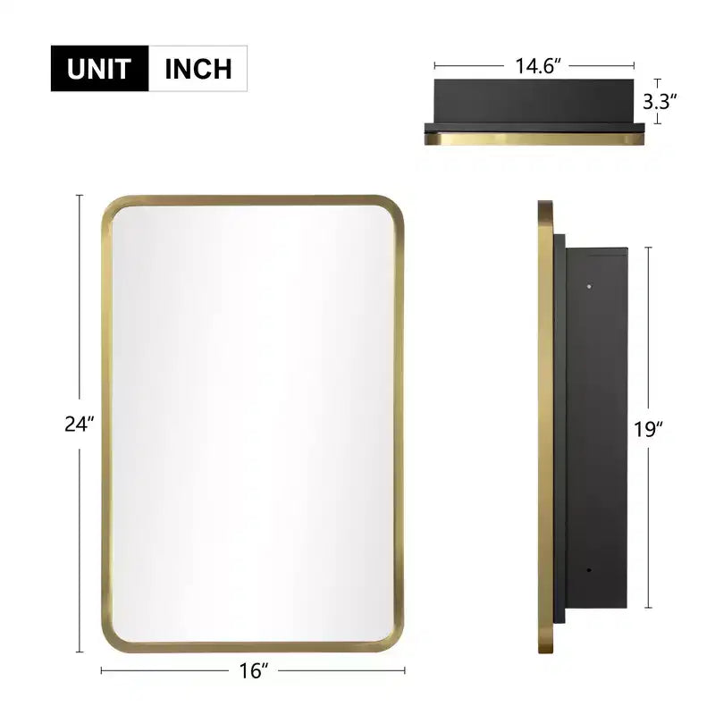 Specchio Contenitore Rettangolare Oro da Bagno 16 * 24 Pollici