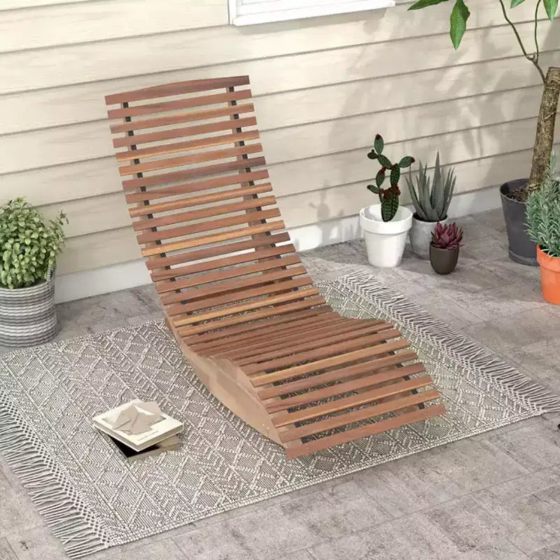 Bestier Outdoor Rocking Chair, Acacia Wood Patio Lounge Chair with Ergonomic Curved, Widened Slatted Seat, High Back, Rocker for Porch, Yard