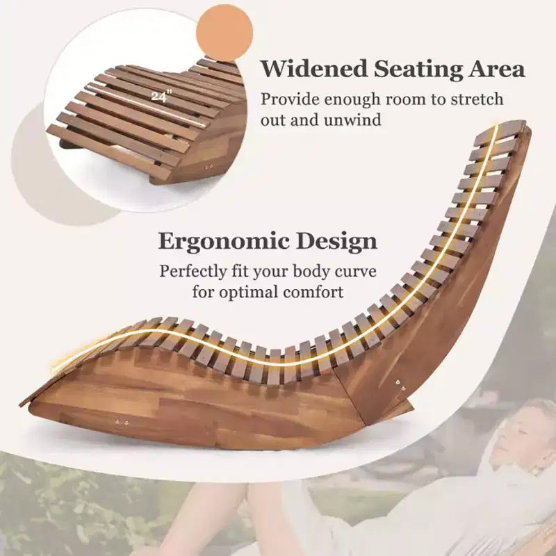 Bestier Outdoor Rocking Chair, Acacia Wood Patio Lounge Chair with Ergonomic Curved, Widened Slatted Seat, High Back, Rocker for Porch, Yard