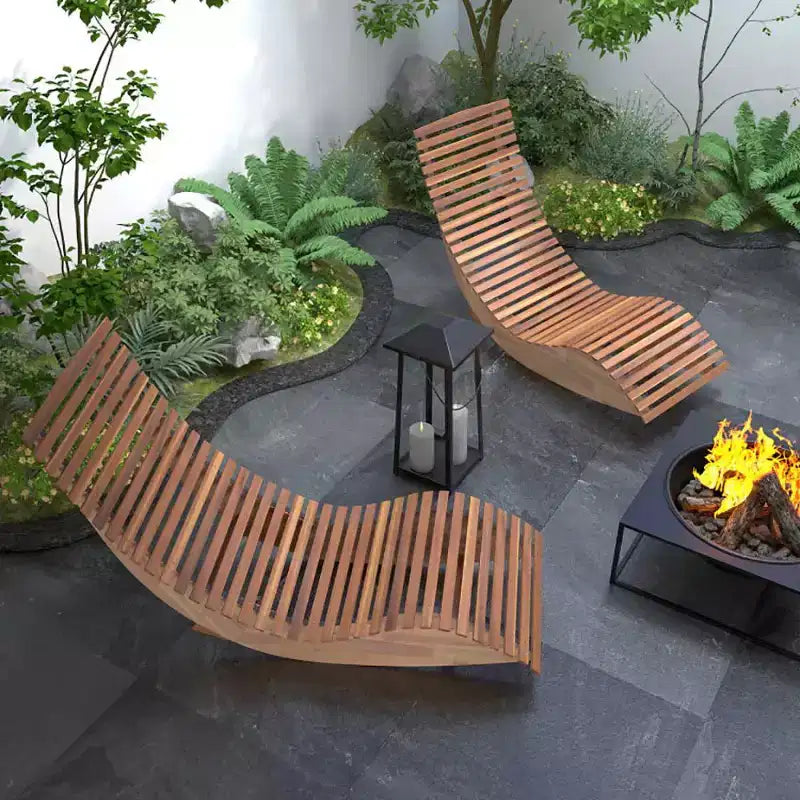 Bestier Outdoor Rocking Chair, Acacia Wood Patio Lounge Chair with Ergonomic Curved, Widened Slatted Seat, High Back, Rocker for Porch, Yard