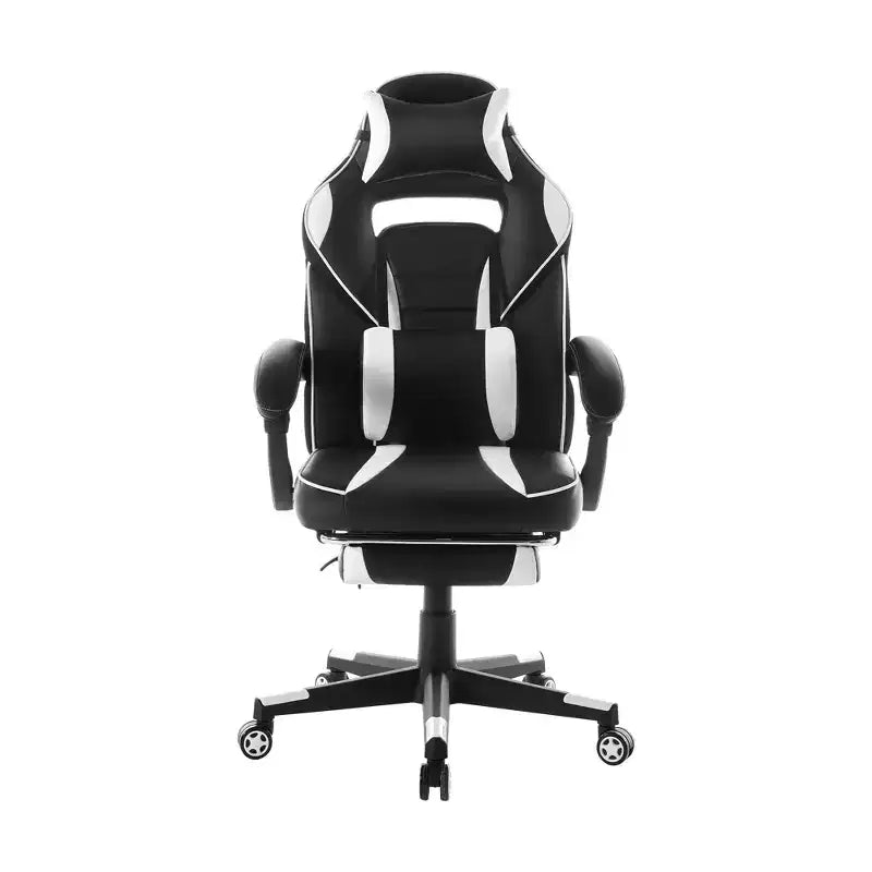 Sedia da gaming girevole a 360°, regolabile in altezza, con poggiapiedi estraibile e supporto lombare ergonomico, in pelle PU, per computer e ufficio, con poggiatesta