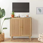 Credenza a Buffet in Rattan con Contenitore, Ripiani Regolabili, Piedini in Legno, Mobiletto Contenitore per Ingresso, per Sala da Pranzo, Corridoio, Ingresso