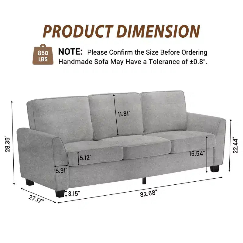83 Inch Modern 3 Seater Sofa,Cozy & Comfy Mid-Century Modern Couch for Living Room, Home Office & Apartment