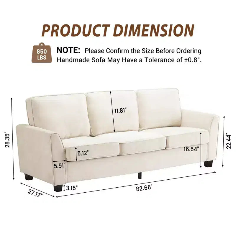 83 Inch Modern 3 Seater Sofa,Cozy & Comfy Mid-Century Modern Couch for Living Room, Home Office & Apartment