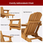 Adirondack Chair, Folding Wooden Outdoor Lounge Accent Chair, 300lb Weight Capacity