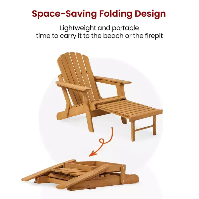 Adirondack Chair, Folding Wooden Outdoor Lounge Accent Chair, 300lb Weight Capacity