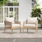 Christopher Knight Home Ryoma, set di 2 sedie a club moderne da esterno in legno di acacia e corda intrecciata con cuscini