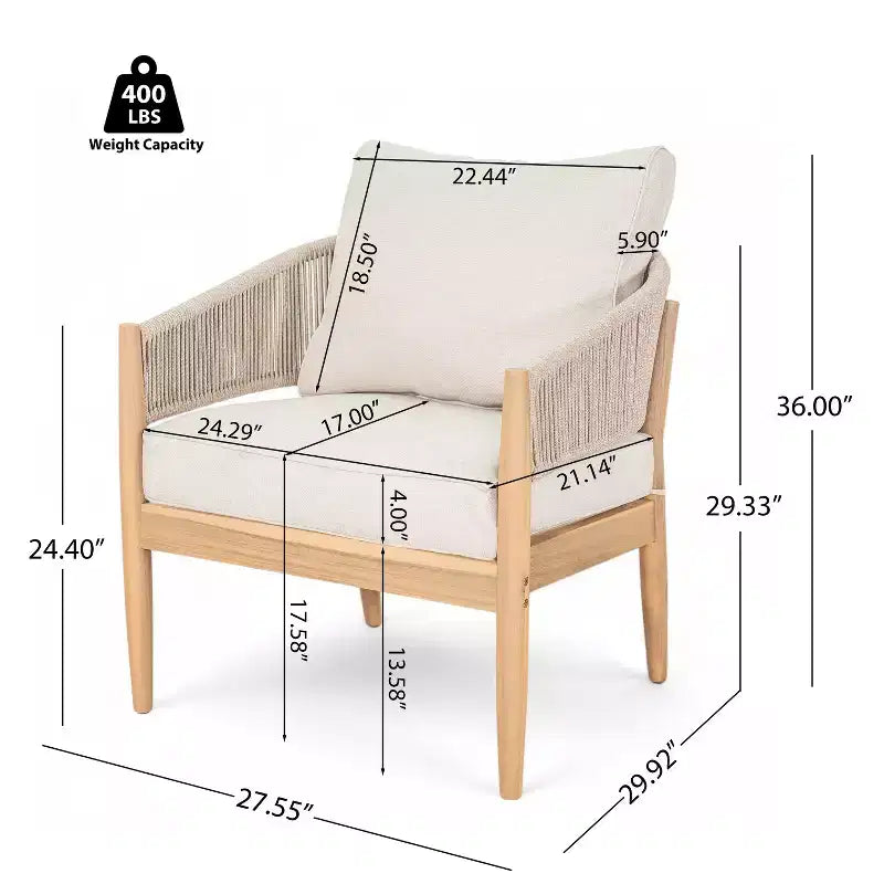 Christopher Knight Home Ryoma, set di 2 sedie a club moderne da esterno in legno di acacia e corda intrecciata con cuscini
