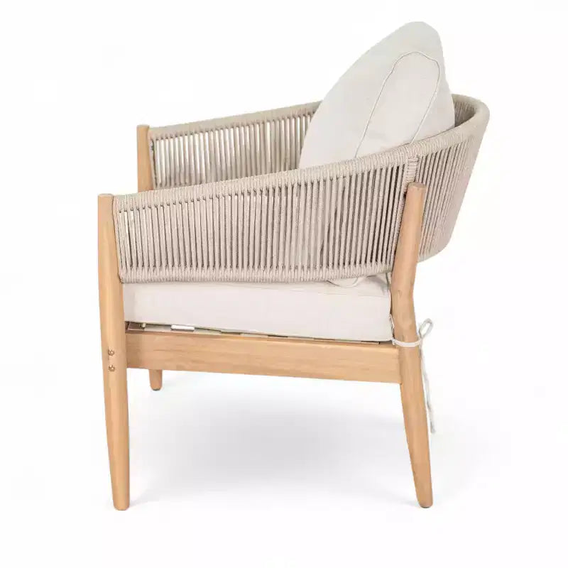 Christopher Knight Home Ryoma, set di 2 sedie a club moderne da esterno in legno di acacia e corda intrecciata con cuscini