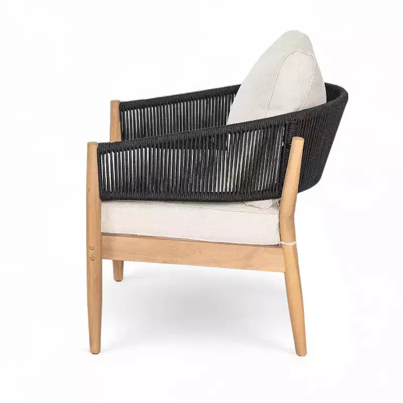Christopher Knight Home Ryoma, set di 2 sedie a club moderne da esterno in legno di acacia e corda intrecciata con cuscini