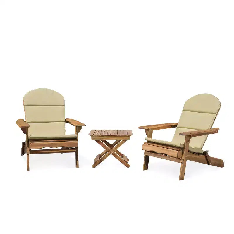 Christopher Knight Home Jane Outdoor Folding Acacia Wood 3 Piece Adirondack Chat Set with Cushions
