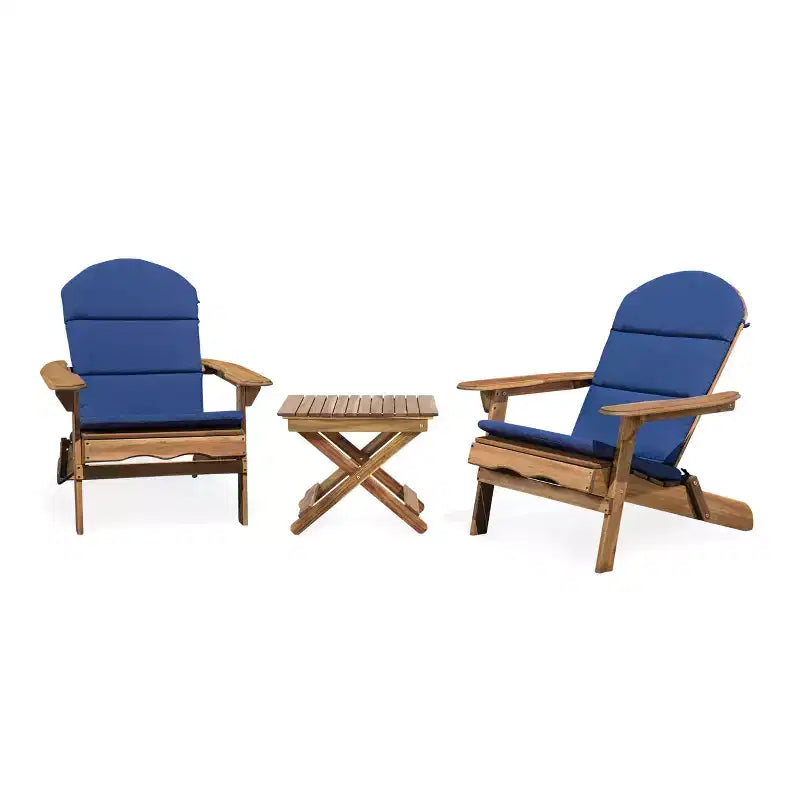 Christopher Knight Home Jane Outdoor Folding Acacia Wood 3 Piece Adirondack Chat Set with Cushions