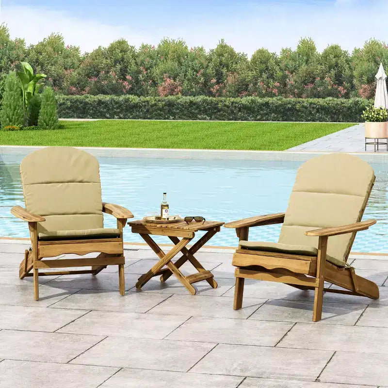 Christopher Knight Home Jane set di 3 pezzi Adirondack da esterno pieghevole in legno di acacia con cuscini