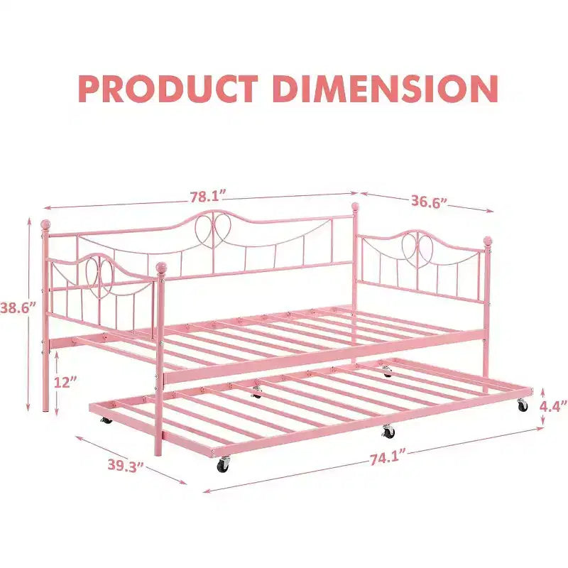 Acekool Twin Metal Daybed with Trundle, Heavy Duty Steel Slats, Headboard, Underbed Storage, Easy Assembly  White