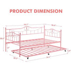 Acekool Twin Metal Daybed with Trundle, Heavy Duty Steel Slats, Headboard, Underbed Storage, Easy Assembly  White