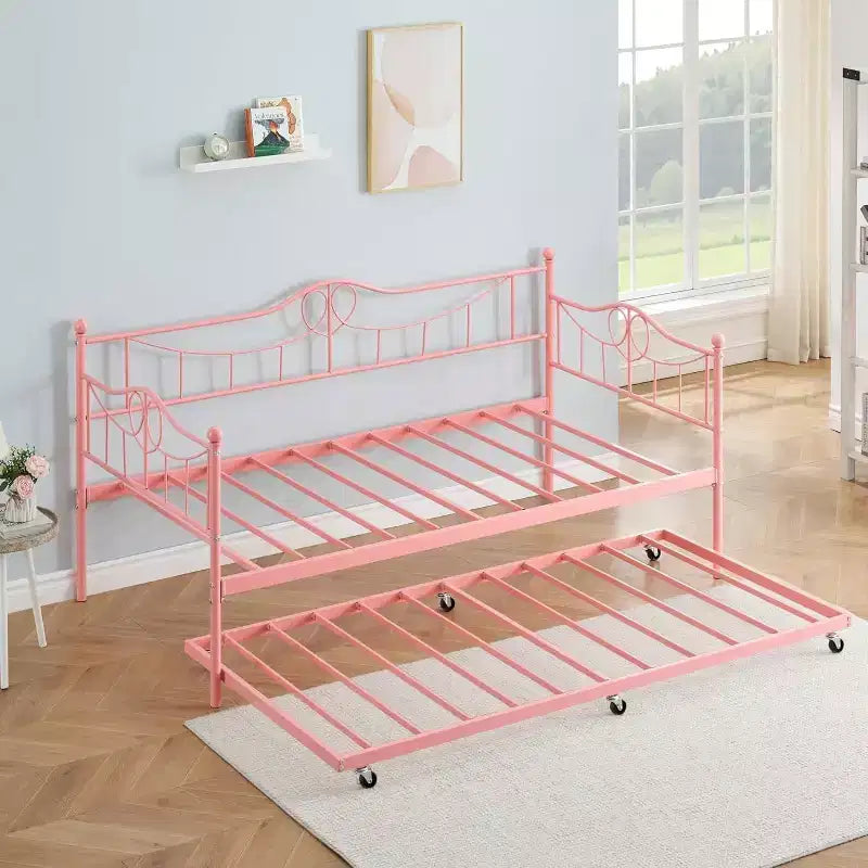 Acekool Twin Metal Daybed with Trundle, Heavy Duty Steel Slats, Headboard, Underbed Storage, Easy Assembly  White